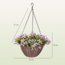HOMCOM Artificial Flowers in Basket Set of 2, Artificial Hanging Baskets with 75 Leaves and 15 Flowers in Pot, Decorative Plant for Home Office Decor, Purple - thumbnail 3