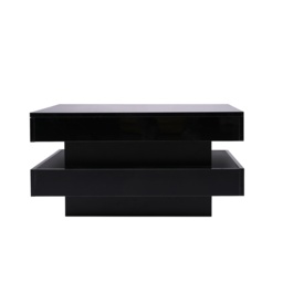 Stylish High Gloss Coffee Table with Rotating Top, 16-Colour LED Light, Lift Top Rectangular Sofa Table for Living Room, 70x70x36 cm, Black - Aosom.UK - thumbnail 2