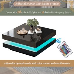 Stylish High Gloss Coffee Table with Rotating Top, 16-Colour LED Light, Lift Top Rectangular Sofa Table for Living Room, 70x70x36 cm, Black - Aosom.UK - thumbnail 6