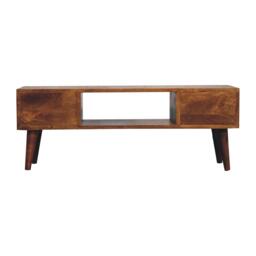Solid Mango Wood Coffee Table with Deep Stain Finish, 2 Drawers, Open Shelf, Handcrafted Desk for Living Room, 30L x 100W x 38H cm, Brown - Aosom UK - thumbnail 8