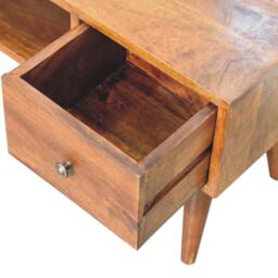 Solid Mango Wood Coffee Table with Deep Stain Finish, 2 Drawers, Open Shelf, Handcrafted Desk for Living Room, 30L x 100W x 38H cm, Brown - Aosom UK - thumbnail 4