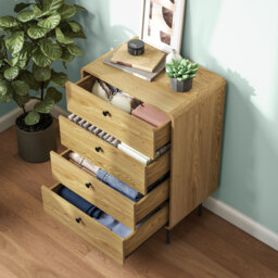 HOMCOM Modern Chest of Drawers with 4 Drawers - Oak - thumbnail 9