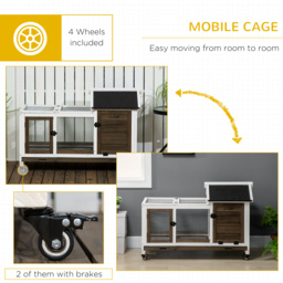 PawHut Wooden Rabbit Hutch with Wheels, Guinea Pig Cage, Small Animal House for with Slide-out Tray, 108 x 58 x 73.5cm, Coffee - Aosom UK - thumbnail 7