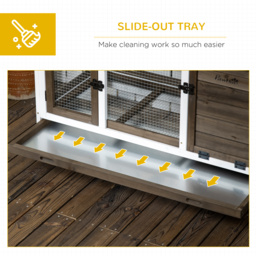 PawHut Wooden Rabbit Hutch with Wheels, Guinea Pig Cage, Small Animal House for with Slide-out Tray, 108 x 58 x 73.5cm, Coffee - Aosom UK - thumbnail 6