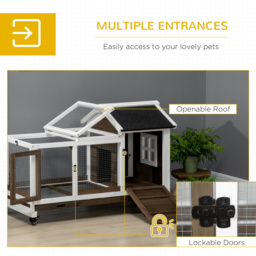 PawHut Wooden Rabbit Hutch with Wheels, Guinea Pig Cage, Small Animal House for with Slide-out Tray, 108 x 58 x 73.5cm, Coffee - Aosom UK - thumbnail 5