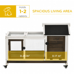 PawHut Wooden Rabbit Hutch with Wheels, Guinea Pig Cage, Small Animal House for with Slide-out Tray, 108 x 58 x 73.5cm, Coffee - Aosom UK - thumbnail 4
