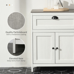 kleankin Bathroom Floor Cabinet, Freestanding Storage Cupboard with Drawer, Double Door Cabinet and Adjustable Shelf, White - thumbnail 7