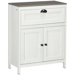 kleankin Bathroom Floor Cabinet, Freestanding Storage Cupboard with Drawer, Double Door Cabinet and Adjustable Shelf, White - thumbnail 1
