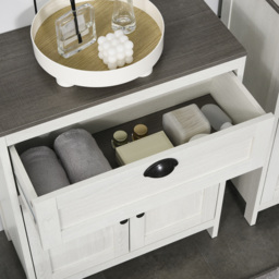 kleankin Bathroom Floor Cabinet, Freestanding Storage Cupboard with Drawer, Double Door Cabinet and Adjustable Shelf, White - thumbnail 9