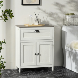 kleankin Bathroom Floor Cabinet, Freestanding Storage Cupboard with Drawer, Double Door Cabinet and Adjustable Shelf, White - thumbnail 2