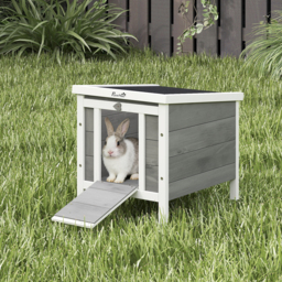 PawHut Wooden Rabbit Hutch Bunny Puppy Cage Guinea Pig Hutch, Rabbit Hideaway, Cat House, Pet Habitat Small Animals Ferret 51 x 42 x 43 cm, Grey - thumbnail 2