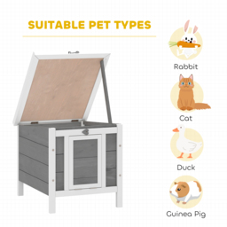 PawHut Wooden Rabbit Hutch Bunny Puppy Cage Guinea Pig Hutch, Rabbit Hideaway, Cat House, Pet Habitat Small Animals Ferret 51 x 42 x 43 cm, Grey - thumbnail 8