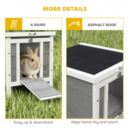 PawHut Wooden Rabbit Hutch Bunny Puppy Cage Guinea Pig Hutch, Rabbit Hideaway, Cat House, Pet Habitat Small Animals Ferret 51 x 42 x 43 cm, Grey - thumbnail 6