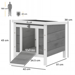 PawHut Wooden Rabbit Hutch Bunny Puppy Cage Guinea Pig Hutch, Rabbit Hideaway, Cat House, Pet Habitat Small Animals Ferret 51 x 42 x 43 cm, Grey - thumbnail 3