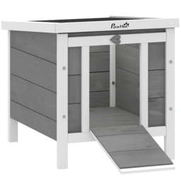 PawHut Wooden Rabbit Hutch Bunny Puppy Cage Guinea Pig Hutch, Rabbit Hideaway, Cat House, Pet Habitat Small Animals Ferret 51 x 42 x 43 cm, Grey