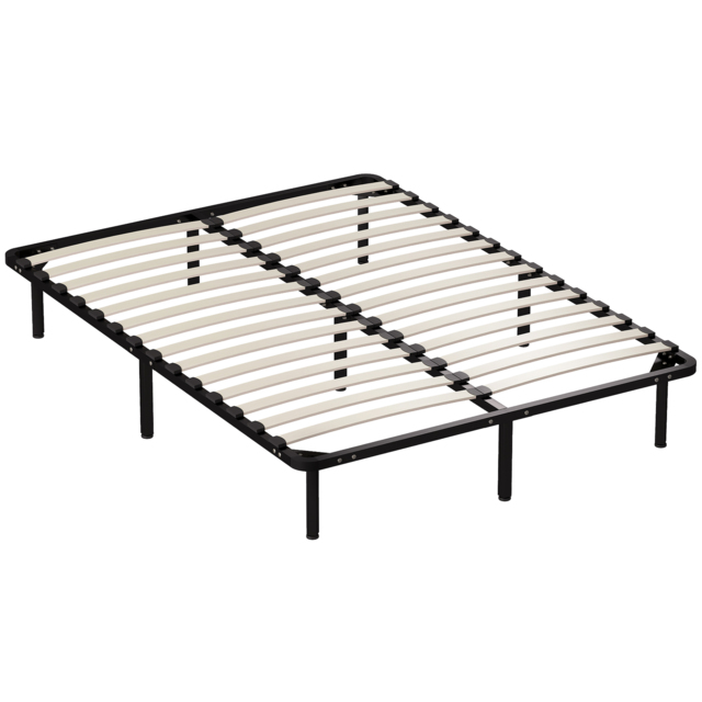 HOMCOM 4ft6 Double Bed Frame, Metal Platform Bed Frame with 2 x 14 Wood Slats, No Box Spring Needed, Underbed Storage, Black - image 1