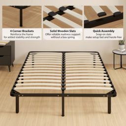 HOMCOM 4ft6 Double Bed Frame, Metal Platform Bed Frame with 2 x 14 Wood Slats, No Box Spring Needed, Underbed Storage, Black - thumbnail 6
