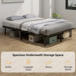 HOMCOM 4ft6 Double Bed Frame, Metal Platform Bed Frame with 2 x 14 Wood Slats, No Box Spring Needed, Underbed Storage, Black - thumbnail 5