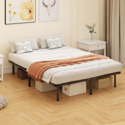 HOMCOM 4ft6 Double Bed Frame, Metal Platform Bed Frame with 2 x 14 Wood Slats, No Box Spring Needed, Underbed Storage, Black - thumbnail 7