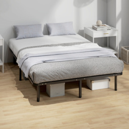 HOMCOM 4ft6 Double Bed Frame, Metal Platform Bed Frame with 2 x 14 Wood Slats, No Box Spring Needed, Underbed Storage, Black - thumbnail 8