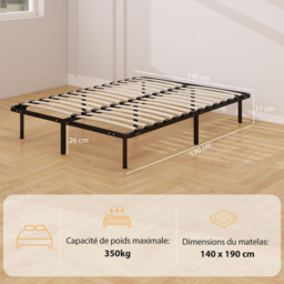 HOMCOM 4ft6 Double Bed Frame, Metal Platform Bed Frame with 2 x 14 Wood Slats, No Box Spring Needed, Underbed Storage, Black - thumbnail 3