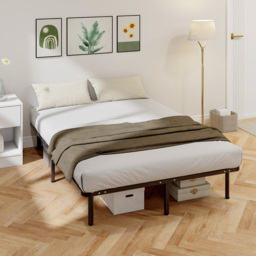 HOMCOM 4ft6 Double Bed Frame, Metal Platform Bed Frame with 2 x 14 Wood Slats, No Box Spring Needed, Underbed Storage, Black - thumbnail 2