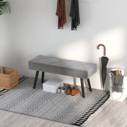HOMCOM Upholstered End of Bed Bench, X-Shape Design with Steel Legs, Hallway Bedroom Bench, Grey - Aosom UK - thumbnail 9