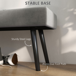 HOMCOM Upholstered End of Bed Bench, X-Shape Design with Steel Legs, Hallway Bedroom Bench, Grey - Aosom UK - thumbnail 5