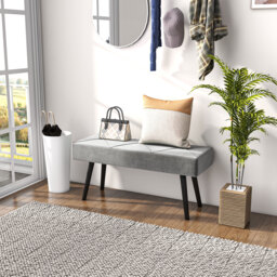 HOMCOM Upholstered End of Bed Bench, X-Shape Design with Steel Legs, Hallway Bedroom Bench, Grey - Aosom UK - thumbnail 8