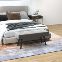 HOMCOM Upholstered End of Bed Bench, X-Shape Design with Steel Legs, Hallway Bedroom Bench, Grey - Aosom UK - thumbnail 2