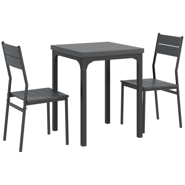 HOMCOM Three-Piece Minimal and Compact Dining Set, Grey Wood Grain - image 1
