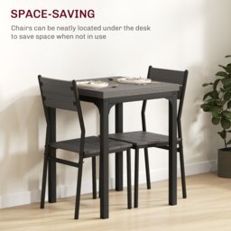 HOMCOM Three-Piece Minimal and Compact Dining Set, Grey Wood Grain - thumbnail 4