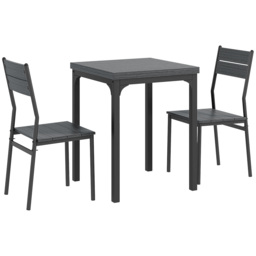 HOMCOM Three-Piece Minimal and Compact Dining Set, Grey Wood Grain - thumbnail 1