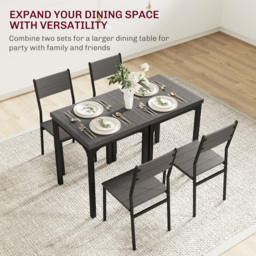 HOMCOM Three-Piece Minimal and Compact Dining Set, Grey Wood Grain - thumbnail 7