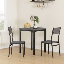 HOMCOM Three-Piece Minimal and Compact Dining Set, Grey Wood Grain - thumbnail 2