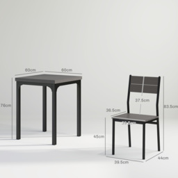 HOMCOM Three-Piece Minimal and Compact Dining Set, Grey Wood Grain - thumbnail 3