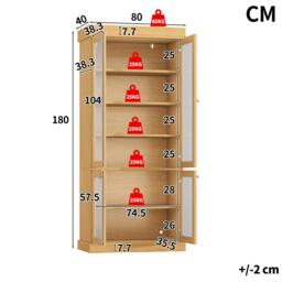 Modern Display Cabinet with Height-Adjustable Shelves, LED Lighted Tall Showcase for Industrial Interiors, 80L x 40W x 180H cm, Natural - Aosom UK - thumbnail 3