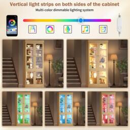 Modern Display Cabinet with Height-Adjustable Shelves, LED Lighted Tall Showcase for Industrial Interiors, 80L x 40W x 180H cm, Natural - Aosom UK - thumbnail 6