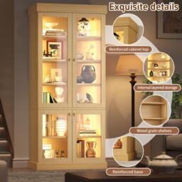 Modern Display Cabinet with Height-Adjustable Shelves, LED Lighted Tall Showcase for Industrial Interiors, 80L x 40W x 180H cm, Natural - Aosom UK - thumbnail 4