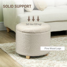 HOMCOM 31.8L Teddy Fleece Storage Ottoman - Cream White - thumbnail 6