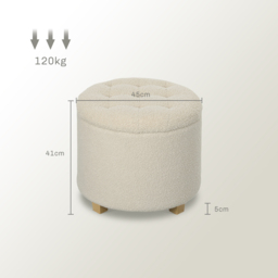 HOMCOM 31.8L Teddy Fleece Storage Ottoman - Cream White - thumbnail 3
