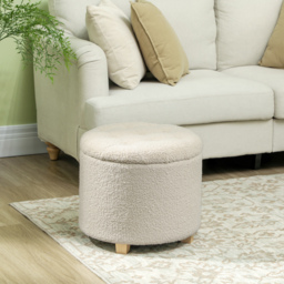 HOMCOM 31.8L Teddy Fleece Storage Ottoman - Cream White - thumbnail 2