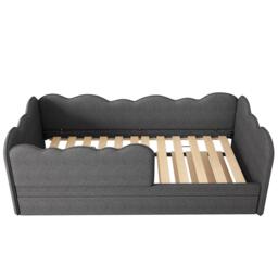 Upholstered Daybed with Pull-Out Trundle & Removable Front Rail, Space-Saving Sofa Bed for Compact Flats, 197L x 99W x 70H cm, Grey - Aosom UK - thumbnail 2