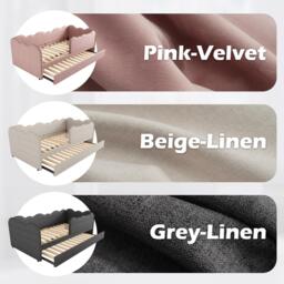 Upholstered Daybed with Pull-Out Trundle & Removable Front Rail, Space-Saving Sofa Bed for Compact Flats, 197L x 99W x 70H cm, Grey - Aosom UK - thumbnail 6