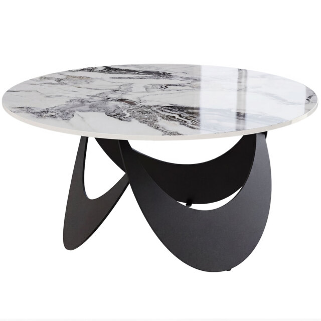 HOMCOM Coffee Table Sintered Stone Top Adjustable Foot Pads Modern Center Table for Living Room White and Black - image 1