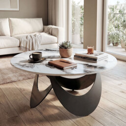 HOMCOM Coffee Table Sintered Stone Top Adjustable Foot Pads Modern Center Table for Living Room White and Black - thumbnail 8