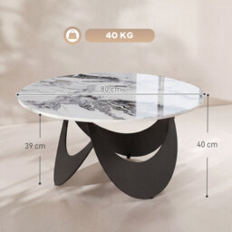 HOMCOM Coffee Table Sintered Stone Top Adjustable Foot Pads Modern Center Table for Living Room White and Black - thumbnail 3
