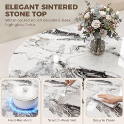 HOMCOM Coffee Table Sintered Stone Top Adjustable Foot Pads Modern Center Table for Living Room White and Black - thumbnail 5