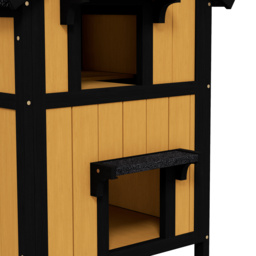 PawHut Wooden Cat House with Flower Pot, Windows, Multiple Entrances, Water-Resistant Roof for Outdoor - Yellow - thumbnail 8