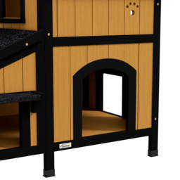 PawHut Wooden Cat House with Flower Pot, Windows, Multiple Entrances, Water-Resistant Roof for Outdoor - Yellow - thumbnail 9